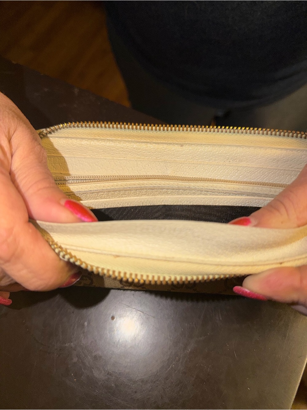 Leather Zip Wallet Clutch in Cream